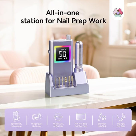 SAVILAND Advanced 50000 RPM Nail Drill Professional: 10S Fast Removal Electric Nail File Portable Nail Filer Electric with Rechargeable Electric Nail Drill Bits Pro Acrylic Nail Manicure Nail Tools