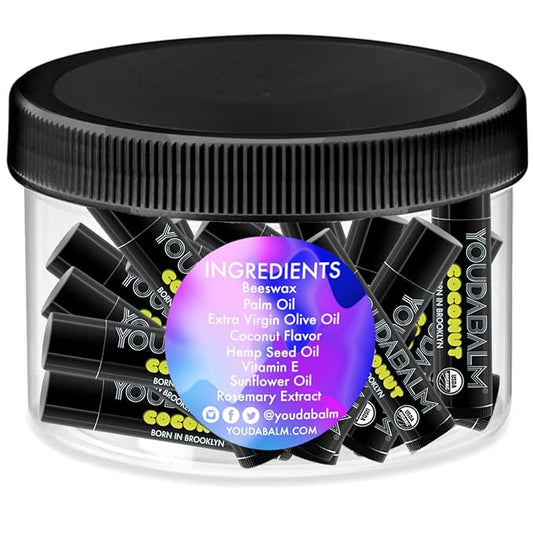 Organic Lip Balm, Coconut Flavor - 100% Natural Lip Moisturizer, USDA Certified - Lip Balm for Dry, Cracked Lips (24 Tube Jar)