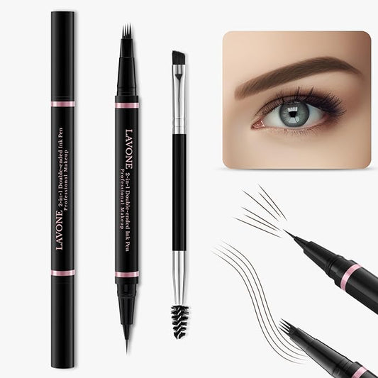 Eyebrow Pencil Makeup Kit, with Waterproof 2-IN-1 Microblading Eyebrow Pen, Eyebrow Pomade, Eyeliner and Dual-ended Eyebrow Brush, Brow Pencil Kit for Natural Eyebrows - Dark Brunette