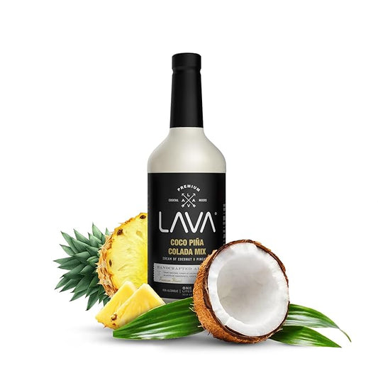 (3 Pack) LAVA Premium Coco Pina Colada Made with Cream of Coconut and Real Pineapple, No Artificial Sweeteners or Flavors, 1-Liter (33.8oz) Glass Bottle.
