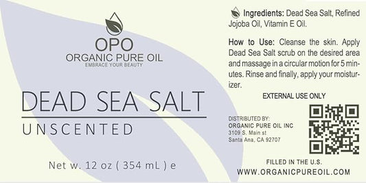 OPO Dead Sea Salt Scrub 12 oz Unscented Pure Natural with Light Unscented Vitamin E Jojoba Exfoliating Face Body Soft Smooth Fresh Skin Hydrating Moisturizing Revitalizing
