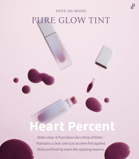 Heart Percent Dote On Mood Pure Glow Tint, Watery & Lightweight Moisturizing Lip Stain Long Lasting Liquid Lipstick 6.8g, #08. Plum Mauve