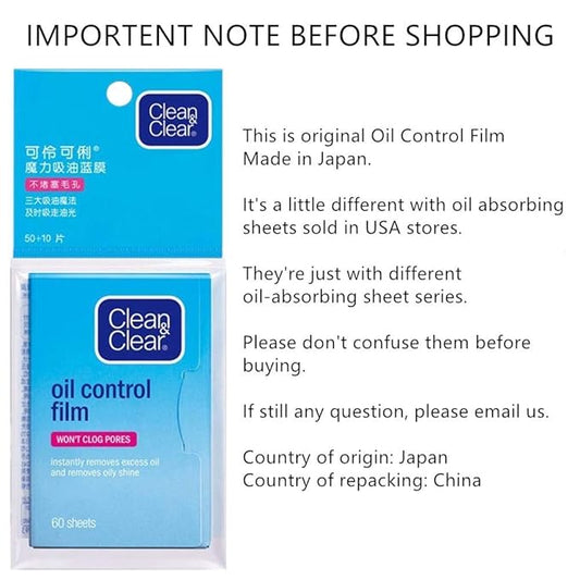 Premium Oil Control Film,Same Series with Clean&Clear Oil Absorbing Sheets,180Sheets/3Pack Larger Oil Blotting Sheets for Face,Makeup Friendly High-performance Handy Face Blotting Paper for Oily Skin