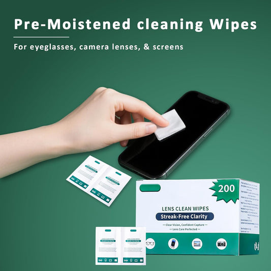 Eye Glasses Cleaner Wipes,Lens Wipes for Glasses/Sunglasses/Eyeglasses,Cleaning Wipes,Lens Wipes Individually Wrapped,Safe for All Lens Surfaces(200PCS)