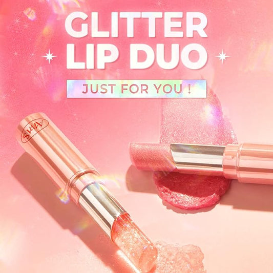 AMTS Tinted Lip Balm Duo - Aurora Lights & Crystal Lights | Hydrating Glitter Lipstick | Pearl Shimmering Daily Lip Makeup for dry, cracked, chapped lips | korean beauty Moisture Lip Tint