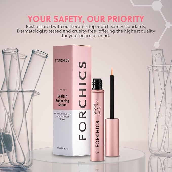 ForLash by ForChics: 3 Pack Ultimate Hormone- Free Eyelash Growth Serum for Enhanced Fuller, Thicker, Longer Lashes - Regrowth Booster, Organic Formula, Vegan & Cruelty-Free
