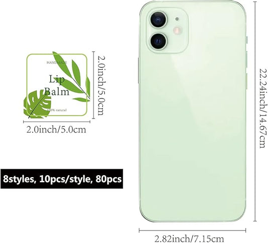 CRASPIRE Lip Balm Labels 80pcs Homemade Lip Balm Labels 2” Clear Lip Balm Labels for Tubes Printable Waterproof Lip Balm Stickers Labels for Lip Balm Handcream Candle Container(Leaves-Green)