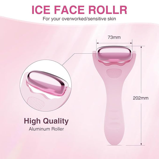 Facial Ice Roller for Skin Care - Aluminum Face Roller to De-Puff, Soothe & Tighten Pores - Cold Therapy Massage Tool for Radiant Glow