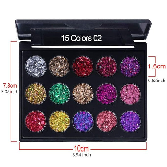 evpct 15 Color Shimmer Glitter Sparkle Glittery Eyeshadow Makeup Palette Pallet Glitter for Girl Pink Silver Red Rose Green Sparkling Sparkly Glitter Gel Pigment Eyeshadow Face Paint Makeup Palette
