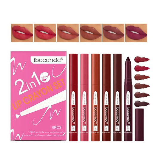 ibcccndc 6PCS Lip Liner and Lipstick Set - High Pigmented Creamy Matte Lip Liner Pencil Set for Girls and Women, Lip Makeup Gift Sets - Waterproof Formula (B)
