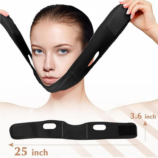 Reusable V Line Lifting Mask with Chin Strap, V Shaped Face Mask for Sagging, Jaw Exerciser (Black)