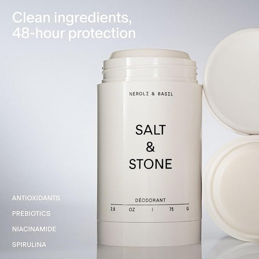 SALT & STONE Aluminum Free Deodorant | Extra Strength 48 Hour Protection for Women & Men | Made with Seaweed Extracts, Shea Butter & Prebiotics (Neroli & Basil)
