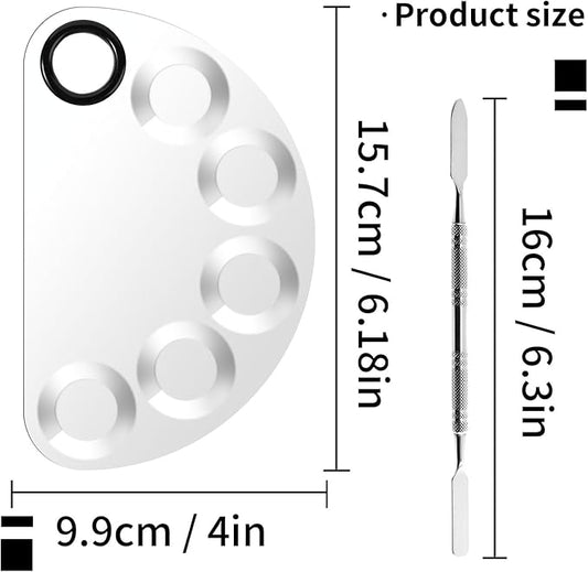 Makeup Mixing Foundation Palette Tools - Stainless Steel Nail Art Palette with Makeup Foundation Spatula Professional Cosmetic Mixing Makeup Palette Tray for Eye Shadow Eyelash Lipsticks Nail Art