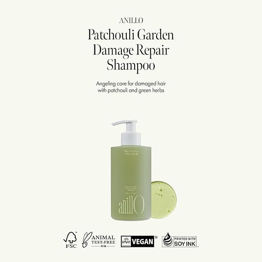 Patchouli Garden Damage Repair Shampoo - Korean Hair Care Nourishing Shampoo for Men & Women w/Patchouli Leaf Water, Protein Complex & Green Herb Complex - Vegan Scalp Cleanser (15.22 fl.oz)