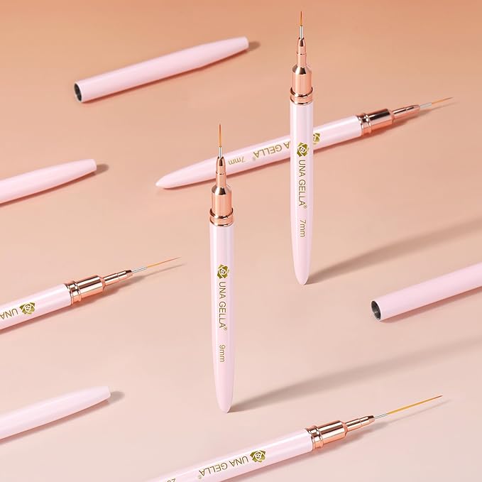 UNA GELLA Nail Art Brushes Metallic, 5 Count Liner Pens Set For Nail Art Gel Polish, Detail Nail Art Design Painting Brush Set For Nails Gel Fine Drawing Nail Tools, Sizes 7/9/11/15/25mm