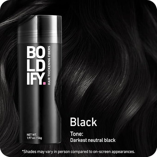 BOLDIFY Hair Fibers (56g) - Fill In Thinning and Fine Hair for an Instantly Fuller, Thicker Look - 14 Shades for Women & Men - Black