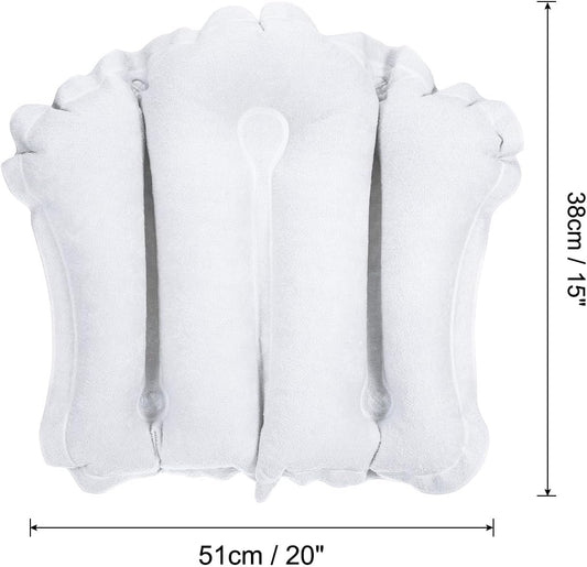 PATIKIL Inflatable Bath Pillow with Suction Cups, Terry Cloth Covered Shell Shape Bath Pillow Neck Support for Bathtub Hot Tub, White