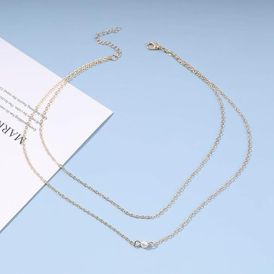 Boho Layered Pearl Choker Necklace Gold Pearl Pendant Necklace Tiny Dot Layering Necklace Vintage Necklace Chain Jewelry for Women and Girls Gifts