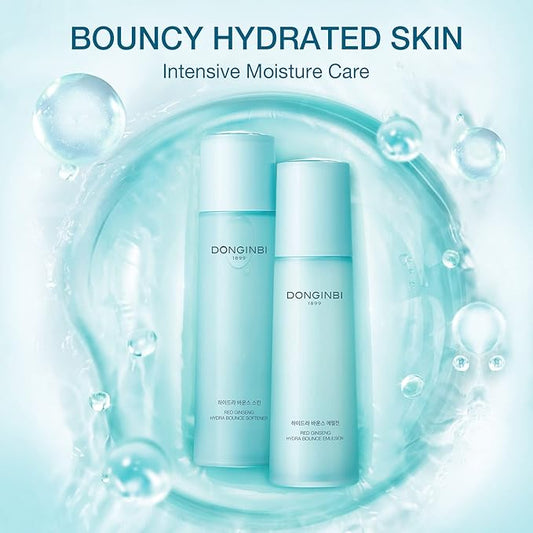 DONGINBI Hydra Bounce Korean Skin Care Set - Face Toner, Lotion, and Moisturizer with Red Ginseng and Hyaluronic Acid for Soft, Supple, and Hydrated Skin - Korean Face Moisturizer