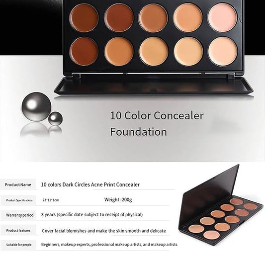 10 Shade Creamy Concealer Kit with Makeup Brush Set, 3 In 1 Professional Cream Concealer, Contour, Foundation, Color Corrector for Diminishes Appearance Dark Circles & Softens Fine Lines