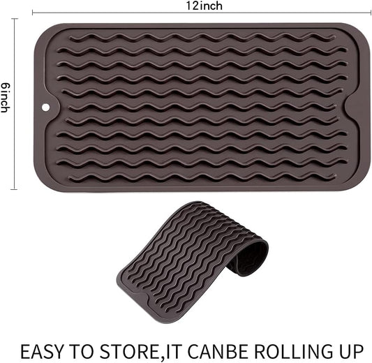 Silicone Dish Drying Mat for Multiple Usage,Easy clean,Eco-friendly,Heat-resistant Silicone Mat for Kitchen Counter or Sink,Refrigerator or Drawer Liner Coffee S 12 inches x 6 inches