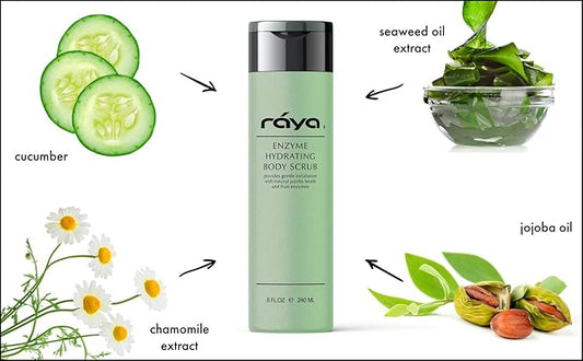 RAYA Enzyme Hydrating Body Scrub 8 oz Cucumber Scent (S-104) | Gentle and Exfoliating Body Scrub | Made with Seaweed, Jojoba Beads, and Fruit Enzymes