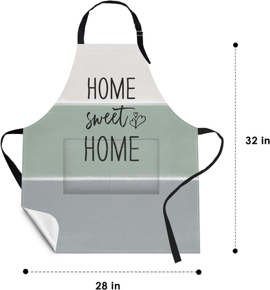 2 Pack Aprons, Eucalyptus Leaf Herbs Flowers Adjustable Bib Aprons with 2 Pockets for Women Men Couple Lovers Chef Home Kitchen Cooking Baking Gardening Cream Sage Green Stripe Apron 32x28 Inches