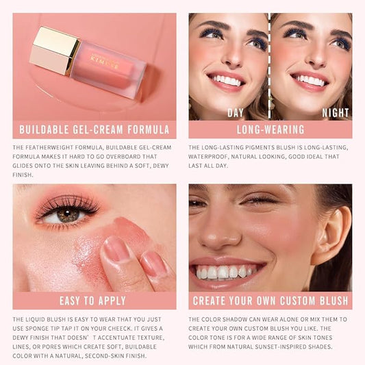 KIMUSE Soft Cream Blush Makeup, Liquid Blush for Cheeks, Weightless, Long-Wearing, Smudge Proof, Natural-Looking, Dewy Finish