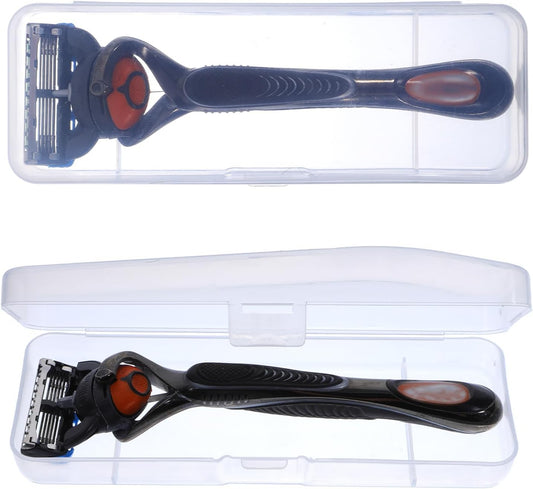 2 Pack Manual Razor Travel Case Transparent Portable Travel Men Manual Razor Protector Universal Portable Shaver Storage Box Shaver Holder Protector Case Organizer for Men Razors And Blade Refills Kit