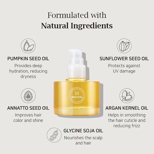 Annatto Hair Oil 2.36 fl. oz – Frizz-Free Shine, Deep Hydration, Natural Vegan Formula, UV Protection, Salon-Quality for All Hair Types