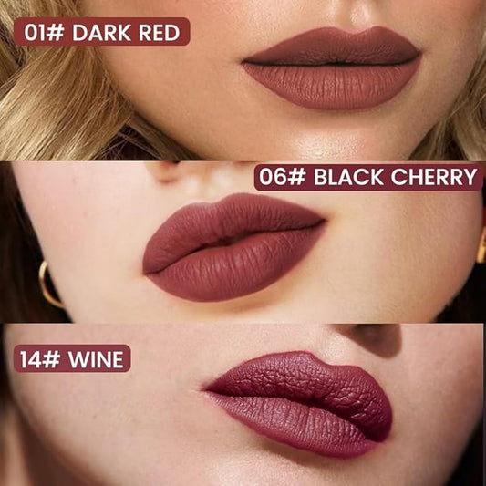 3Pcs Longwear Liquid Lip Liner Stain Marker Pen Set Long Lasting Waterproof, Dark Black Cherry Wine Red Matte 24 Hour Lip Liner and Lipstick Combo, Color Stay Lipliner All Day, Lip Stains peel off