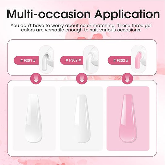 JEWHITENY Poly Extension Gel Nail Set Clear White Pink Poly Nail Gel With Base Coat Top Coat for Finger Art and Home DIY French Manicure Need U V Lamp Curing