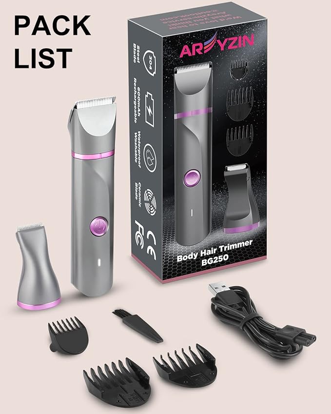 Pubic Hair Trimmer Women Bikini Trimmer Electric Shaver Razor for Bikini Armpit Legs Groin Hair Removal Body Hair Trimmer, Rechargeable Waterproof for Wet and Dry Use,Gray&Purple