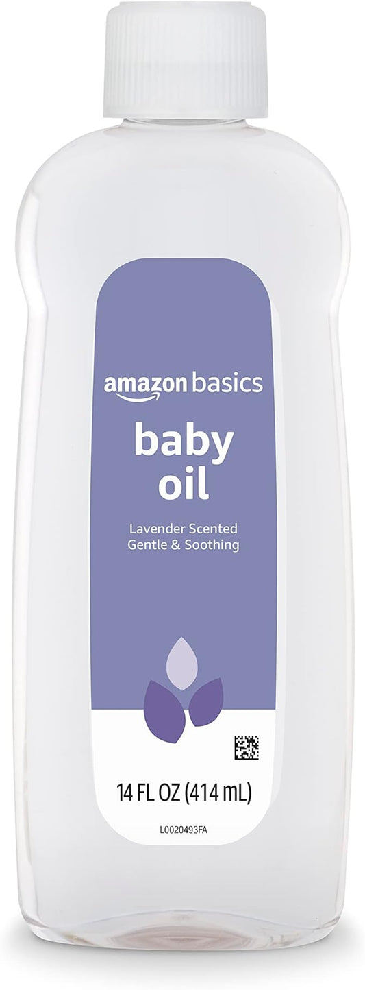 Amazon Basics Baby Oil, Lavender Scented, 14 Fl Oz (Pack of 4) (Previously Solimo)