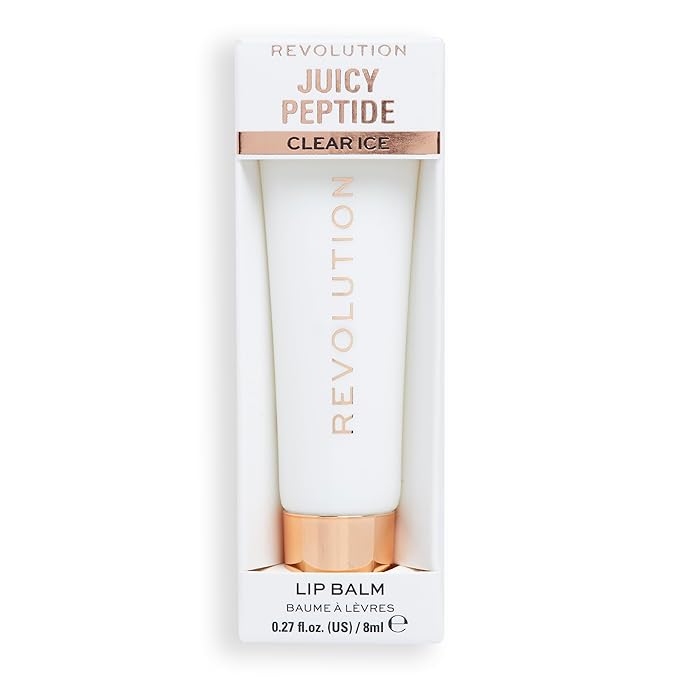 Revolution Beauty, Juicy Peptide Lip Balm, Hydrating & Plumping Lip Balm with Sheer Color, Infused with Vitamin E & Peptides, Clear Ice, 0.27 Fl. Oz
