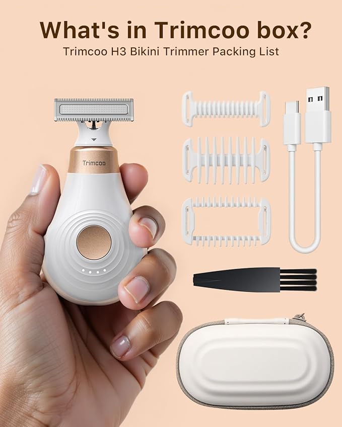 Mini Bikini Trimmer for Women - Intimate Pubic Hair Removal, Electric Body Groomer, Small Portable Wet/Dry Shaver, Magnetic Blade, USB-C Rechargeable with Travel Case, Easy to Clean (White)