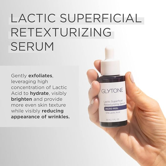 Glytone Micro-Peel Lactic Superficial Retexturizing Serum | Anti-Aging AHA Exfoliating Serum for Face with 10% Lactic Acid | Hydrates, Brightens & Reduces Wrinkles | Paraben-Free - 1 Fl oz