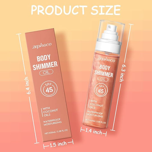 Broad Spectrum SPF 50 Sheer Body Sunscreen Setting Mist Sunscreen Body Glow Oil Spray for Face & Body with Gold Mica Sun-kissed Glow Skin Illuminator Hydrating Non-Greasy (A)
