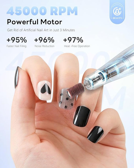 CozyZen Cordless Nail Drill Professional: 45000 RPM Rechargeable Electric Nail File Kit, Portable & Low Noise for Acrylic, Gel Nails, Manicure & Pedicure - Salon & Home Use