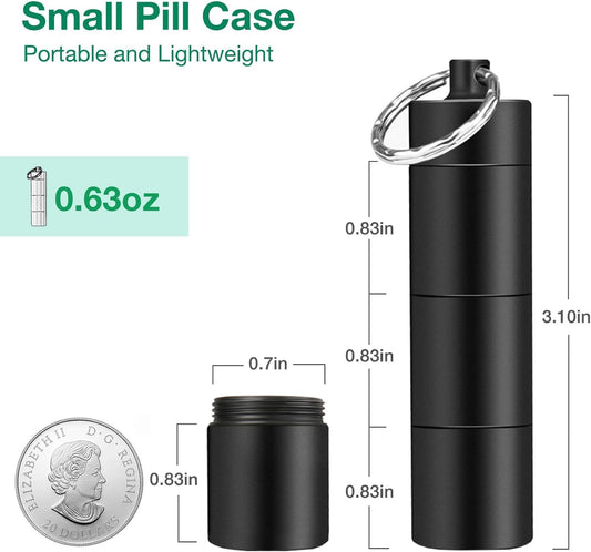 Opret Keychain Pill Holder, 3 Compartments Metal Small Pill Case, Waterproof Portable Travel Pill Box, Pill Container for Purse (Black)