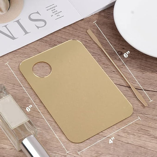 Korean Makeup Mixing Palette with Stainless Steel Picasso Spatula - Acrylic Tray for Foundation and Nail Polish - Luxury Beauty Tool for SFX Makeup & Nail Artists - Gold