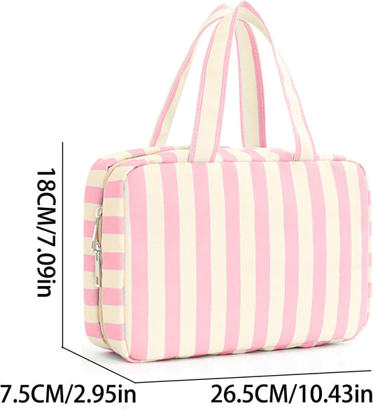 Toiletry Bag for Women Travel Water-resistant Cosmetic Bag Fashion Stripes Makeup Bag with Hanging Hook Preppy for Store Toiletries Cosmetic Accessories Large Capacity Pink