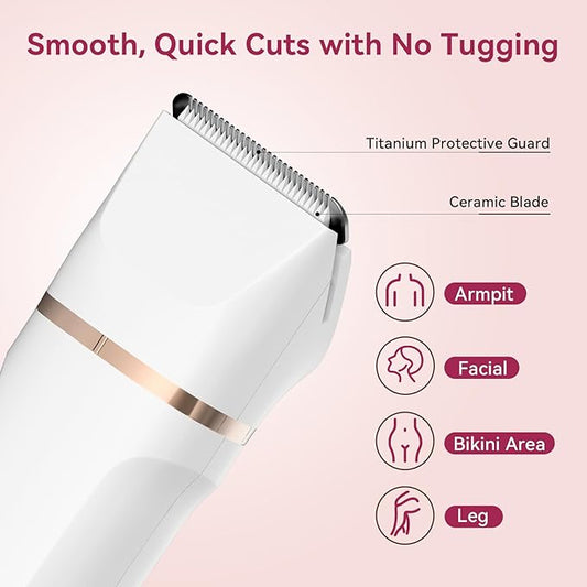 Electric Bikini Trimmer for Women - 4 in 1 Electric Razors for Women, Waterproof Pubic Hair Trimmers and Facial Hair Remover, Replaceable Shaver & Nose Hair Trimmer, Rechargeable Women's Grooming Kit