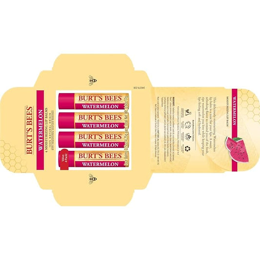 Burt's Bees 100% Natural Origin Moisturizing Lip Balm, Watermelon, 4 Tubes