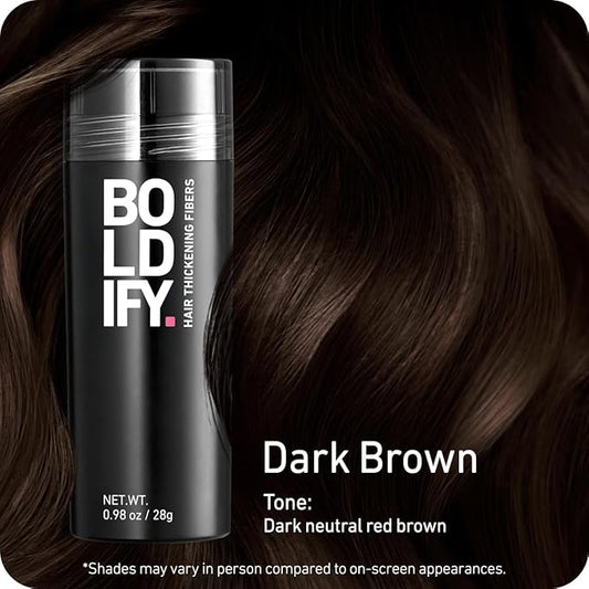 BOLDIFY Hair Fibers (28g) - Fill In Thinning and Fine Hair for an Instantly Fuller, Thicker Look - 14 Shades for Women & Men - Dark Brown