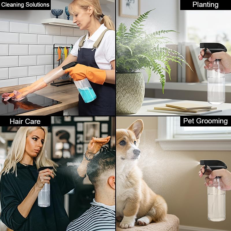 Spray Bottles Plastic Spray Bottle for Hair Mist/Stream Heavy Duty Empty Spray Bottles for Cleaning Solutions, Plants, Cooking (16.9oz-Blackclear+nozzle)