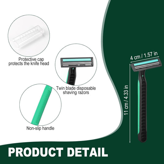 Disposable Twin Blade Razors in Bulk, Individually Wrapped - Clear Safety Cap, For Homeless, Hotel, Airbnb, Travel (pack of 30,green)
