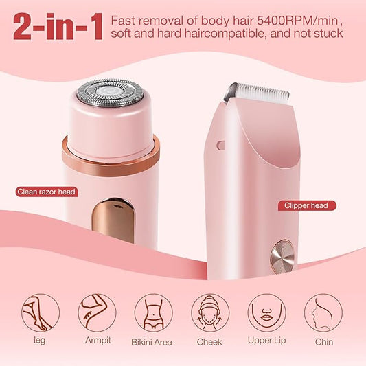 Bikini Trimmer for Women Electric Razors for Women Women's Electric Razor 2 in 1 Shaver Pubic Hair Trimmer Ipx7 Waterproof Wet Dry Use Bikini Shaver for Ladies Pubic, Legs, Face, Underarms (Pink)