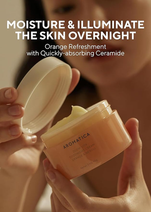 AROMATICA Glow Vita Goodnight Cream Orange & Neroli 3.1fl oz/90g - Night Cream Moisturizer For Face & Neck | Anti Aging Wrinkle Cream with Vitamin C, 5% Niacinamide