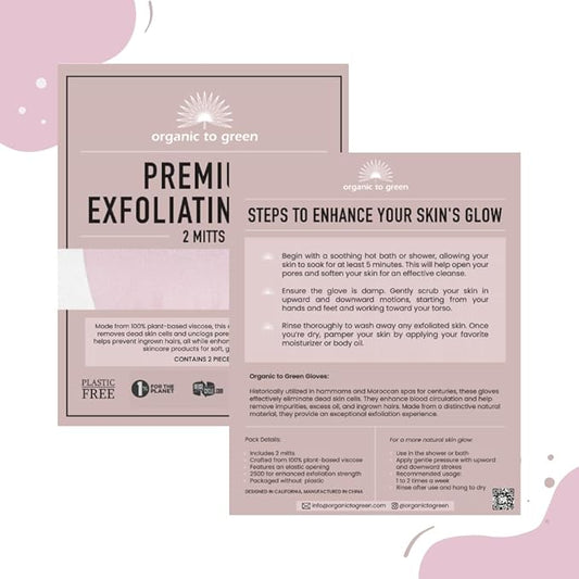 Organic to Green Premium Exfoliating Mitt for Body (2pc) – 100% Vegan Viscose Traditional Body Scrub Washcloth – Body Exfoliator (Pink)